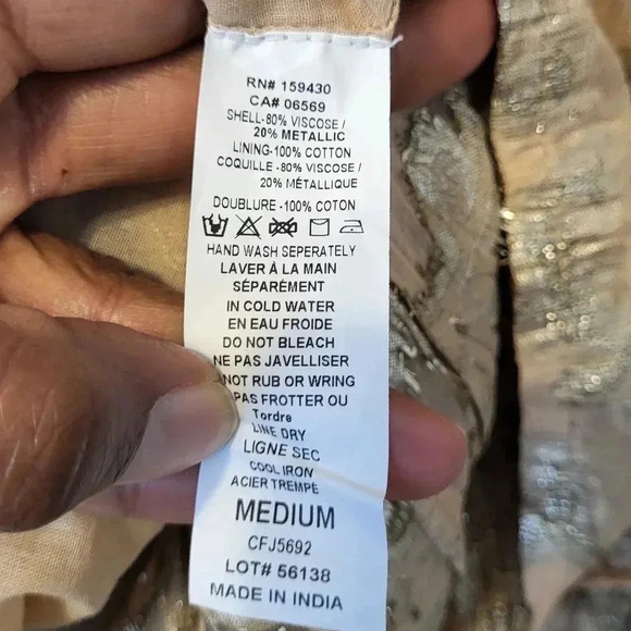 Elan Floral Metallic Mock Neck Smocked Tiered Long Sleeve Mini Dress(M)NWT - Picture 9 of 9